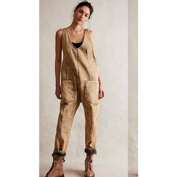 New Free People High Roller Jumpsuit Onesie One Piece We The Free Tan Blue - Picture 1 of 10